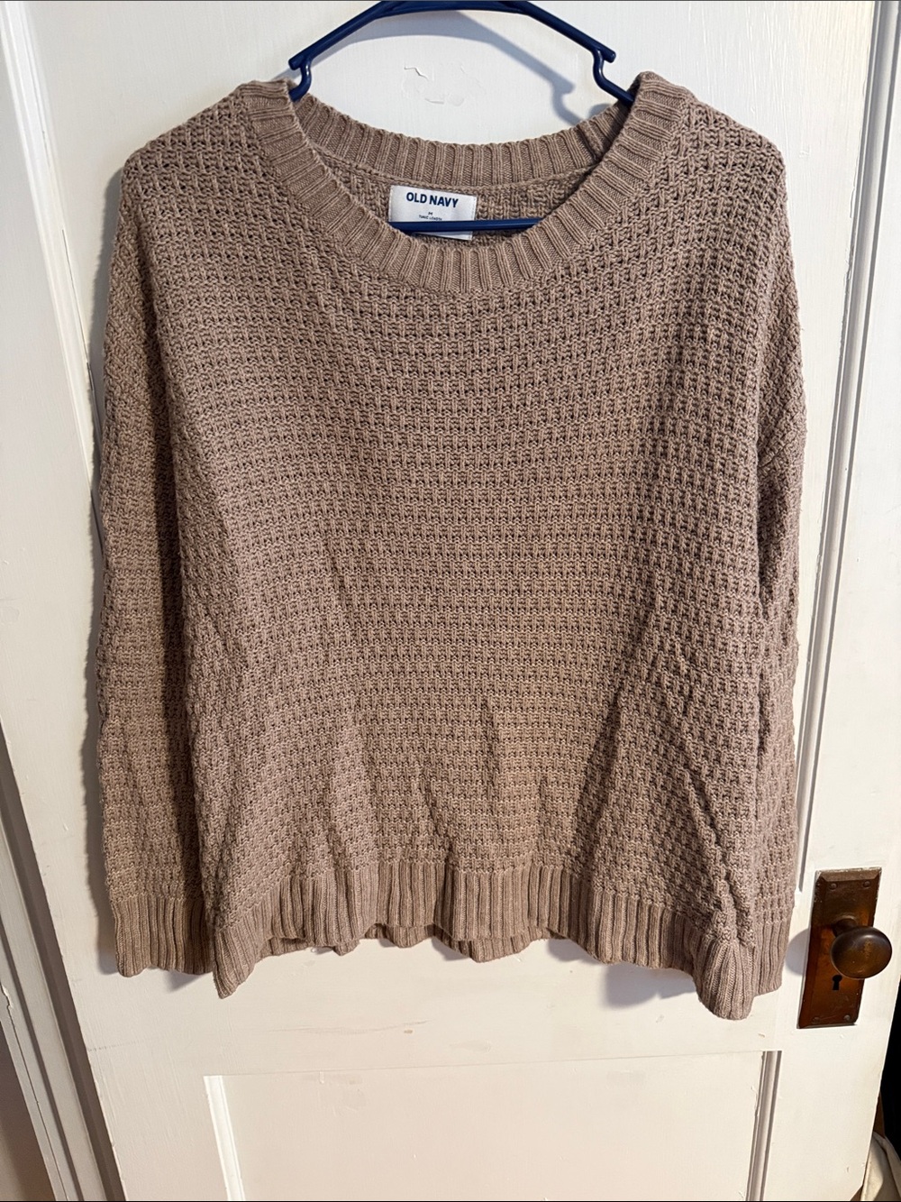 Old Navy Taupe Waffle-Knit Crewneck Sweater